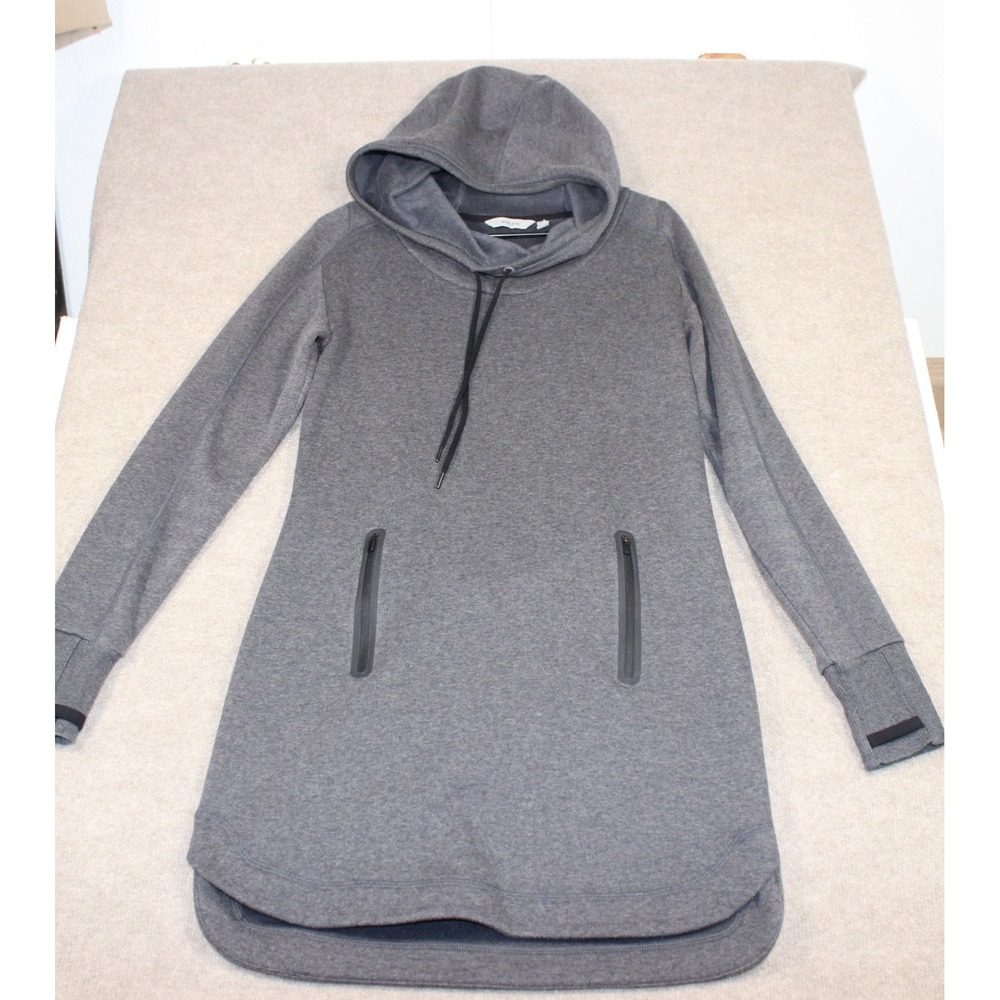 Athleta Gray Fleece Lined Hoodie Tunic Dress Thumbholes Pockets Small